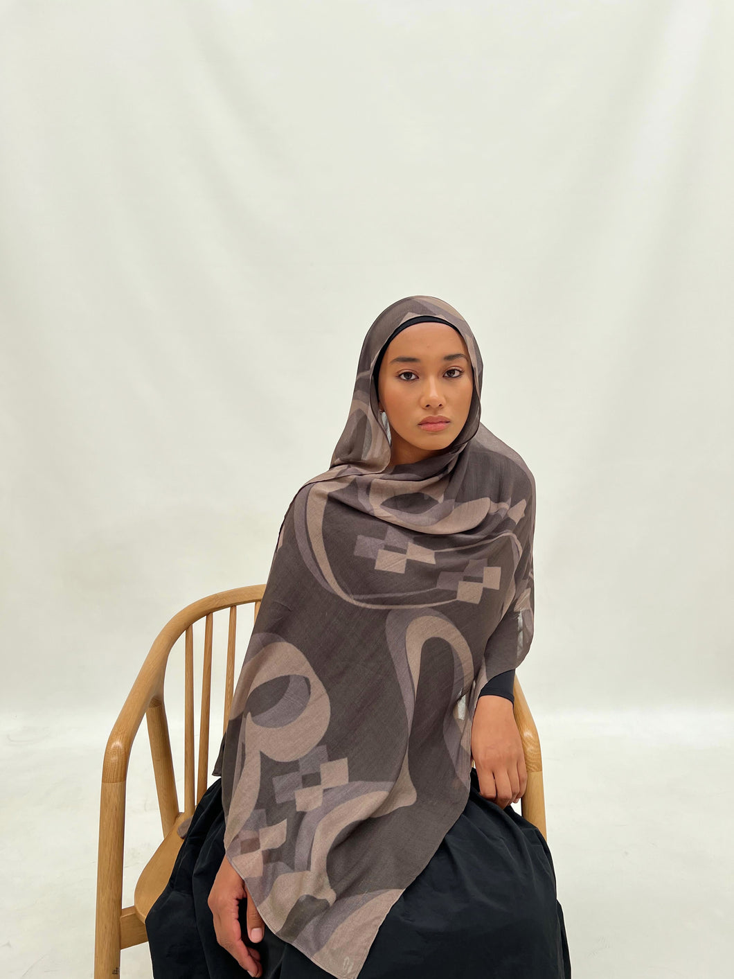 Signature Printed Modal Hijab | NIYYAH [ نية ] calligraphy | Taupe